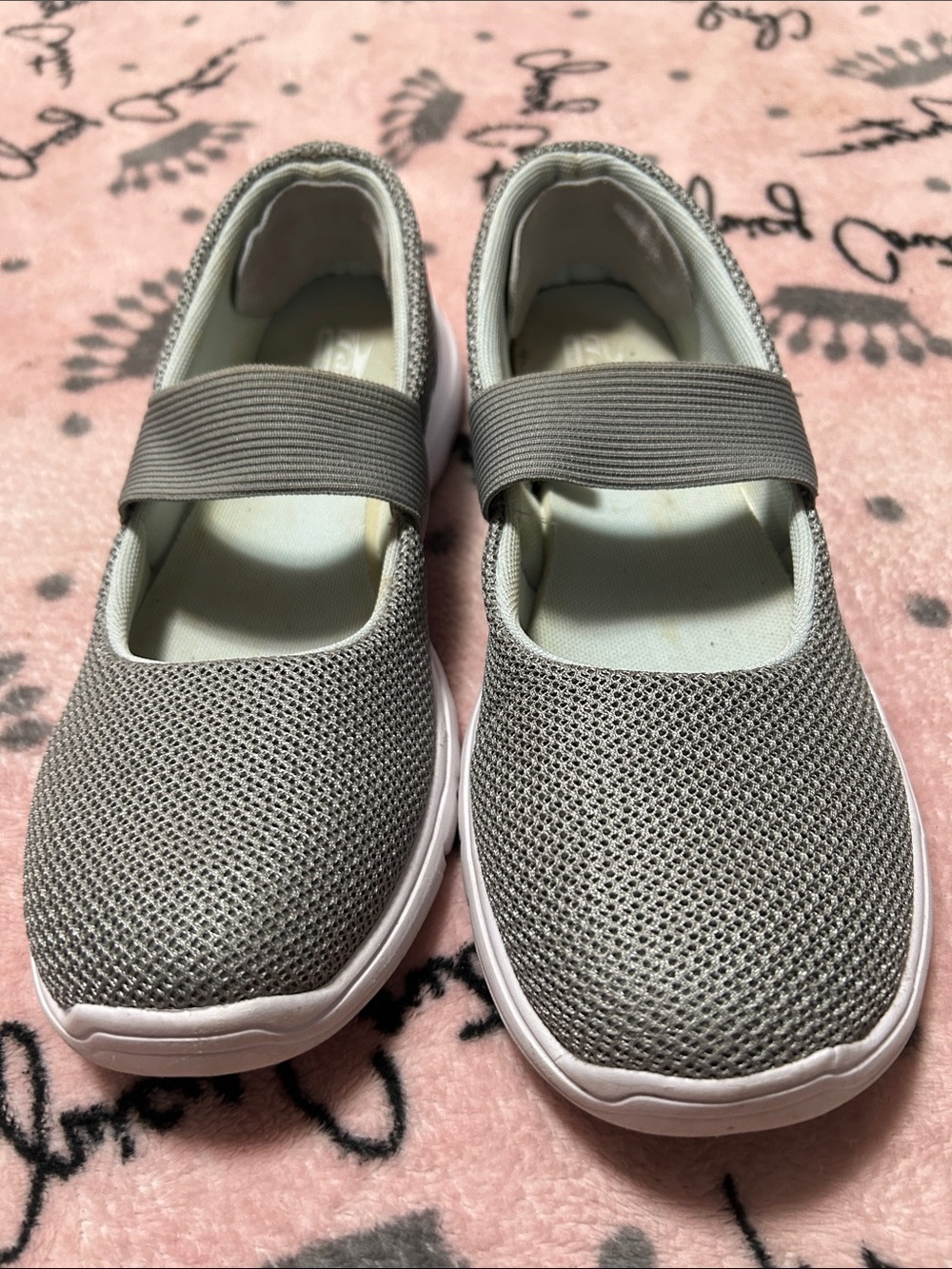 Women’s Knit Slip-On Moccasins with Elastic Strap — Gray